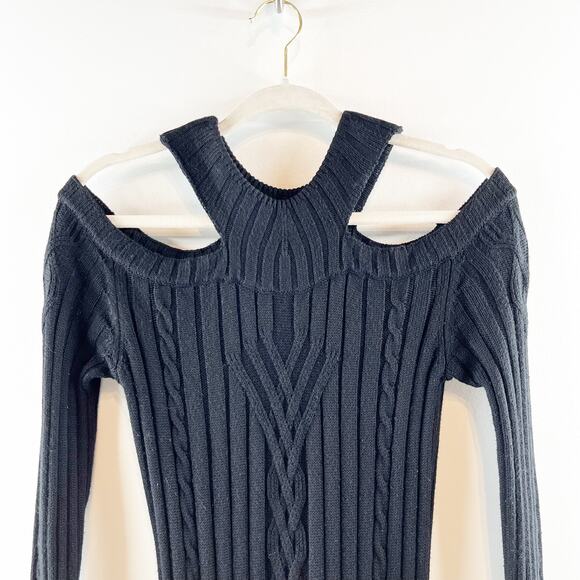 Anne Fontaine Amandine Long Sleeve Knit Dress With Shoulder Cutouts Black Small - Picture 3 of 14
